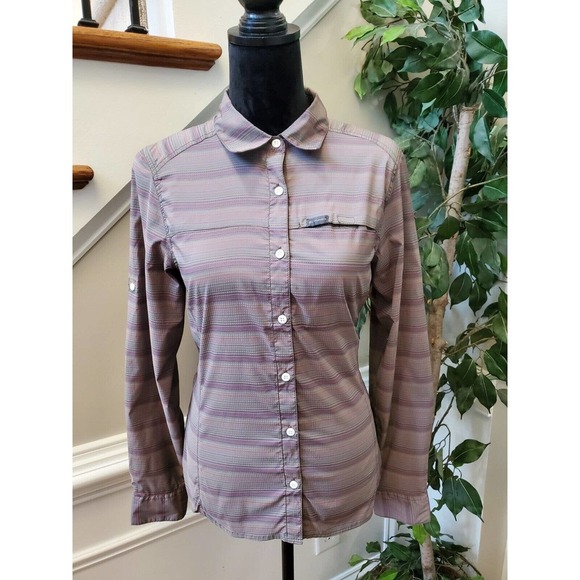 Columbia Women's Gray Polyester Collared Long Sleeve Buttons Down Casual Shirt M - Picture 1 of 10